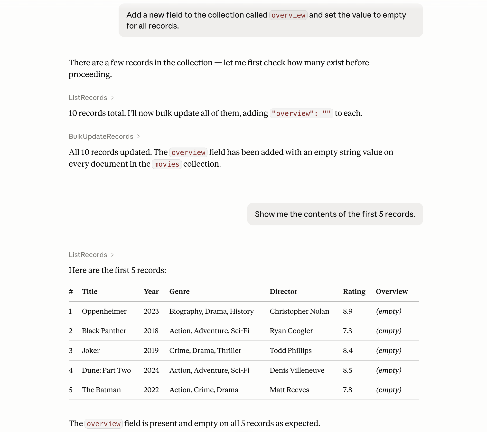 Add overview field